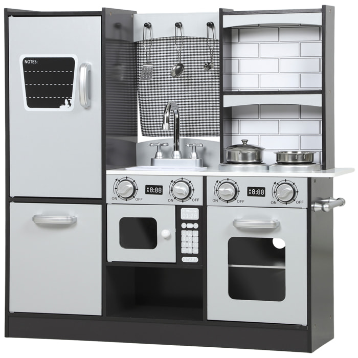 Cocina de Juguete de Madera con Sonido, Cocinita Infantil con Accesorios de Acero Inoxidable, Nevera, Microondas, Fregadero, Juguetes para Niños a Partir de 3 Años, Marrón Oscuro