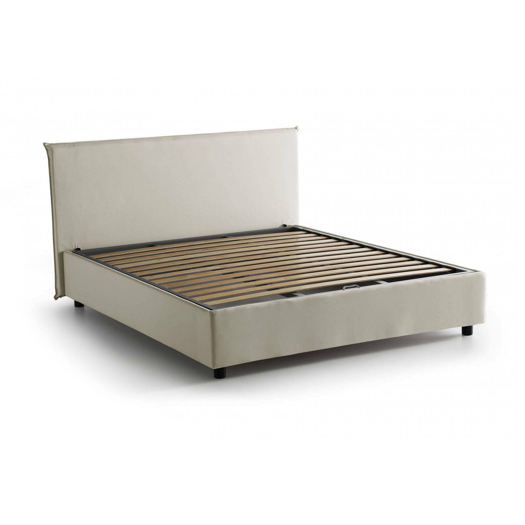 Letto matrimoniale Azue, Letto contenitore con rivestimento in tessuto, 100% Made in Italy, Apertura frontale, adatto per materasso Cm 140x190, Beige