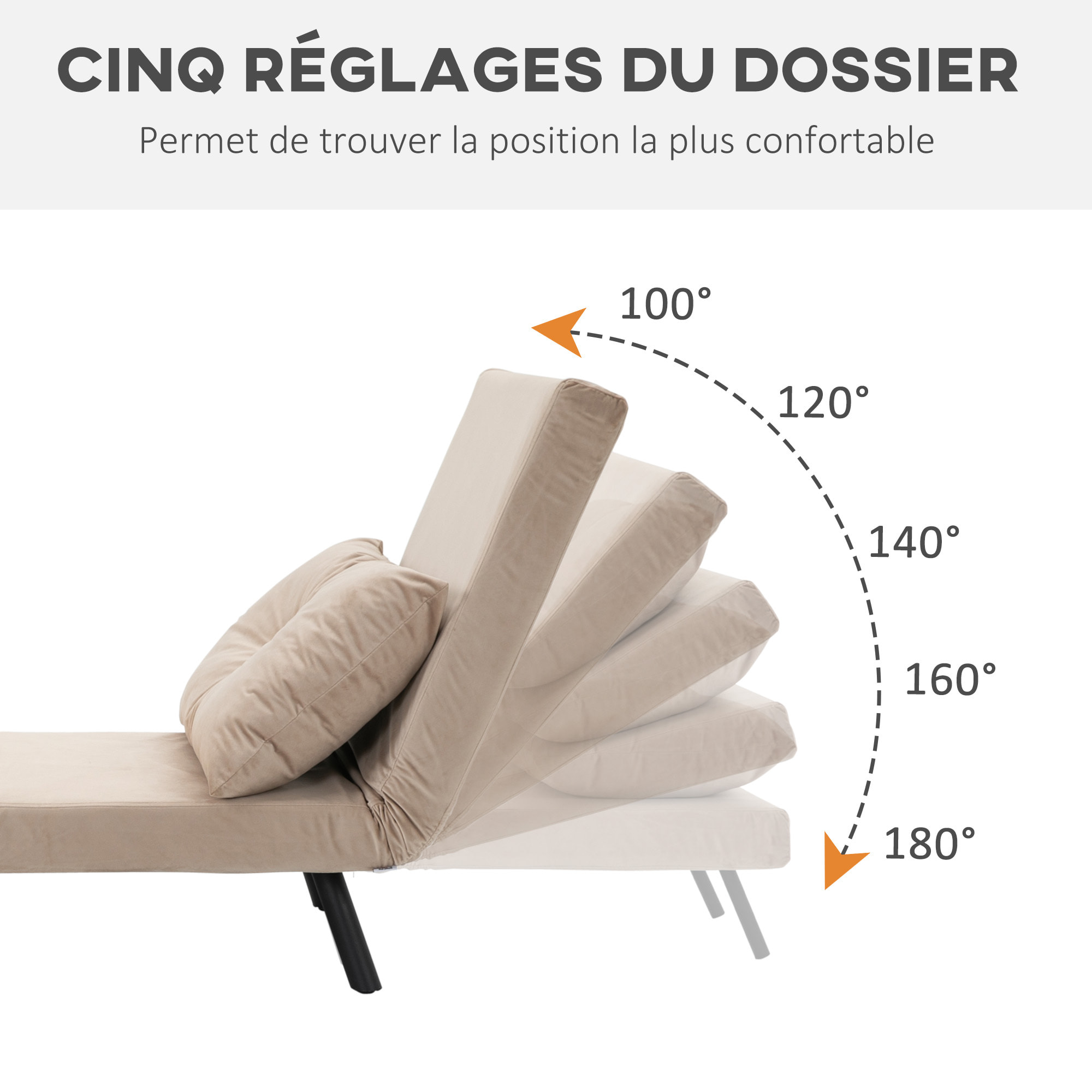 Fauteuil convertible 3 en 1 chauffeuse lit dossier réglable coussin accoudoirs bois velours beige