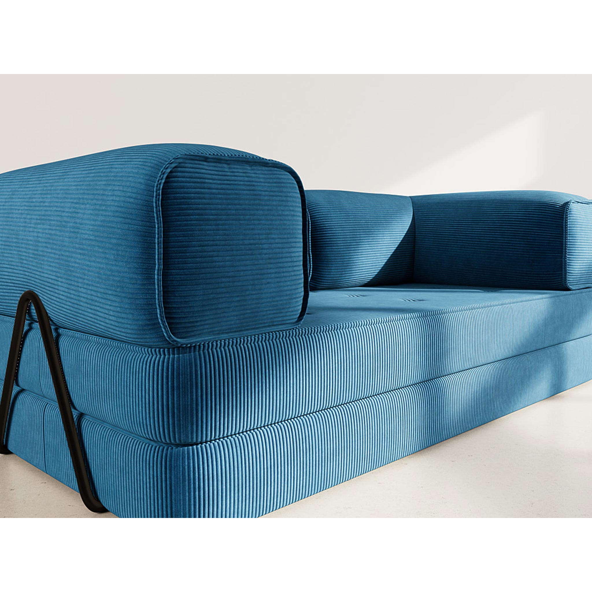 Poppy - canapé 3 places convertible en velours côtelé - Bleu