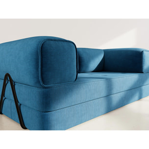 Poppy - canapé 3 places convertible en velours côtelé - Bleu