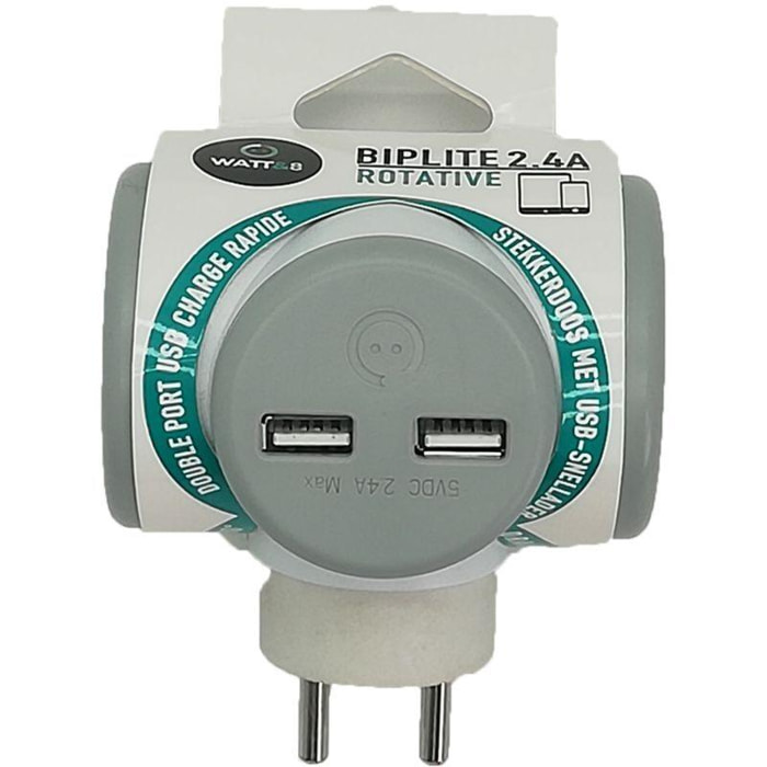 WATT AND CO Multiprise USB Biplite 2x16A rotative + USB 2.4A pas