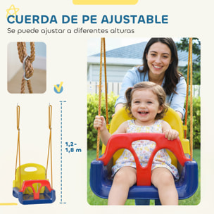 Columpio Infantil 3 en 1, Columpio para Niños, Cuerda Ajustable, con Respaldo Desmontable, Barra en T, Cinturón de Seguridad, para Interior, Exterior, Solo Asiento, Azul Oscuro