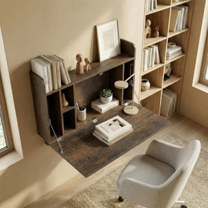 Bureau mural pliable - table murale rabattable - 5 niches, étagère - effet bois vieilli