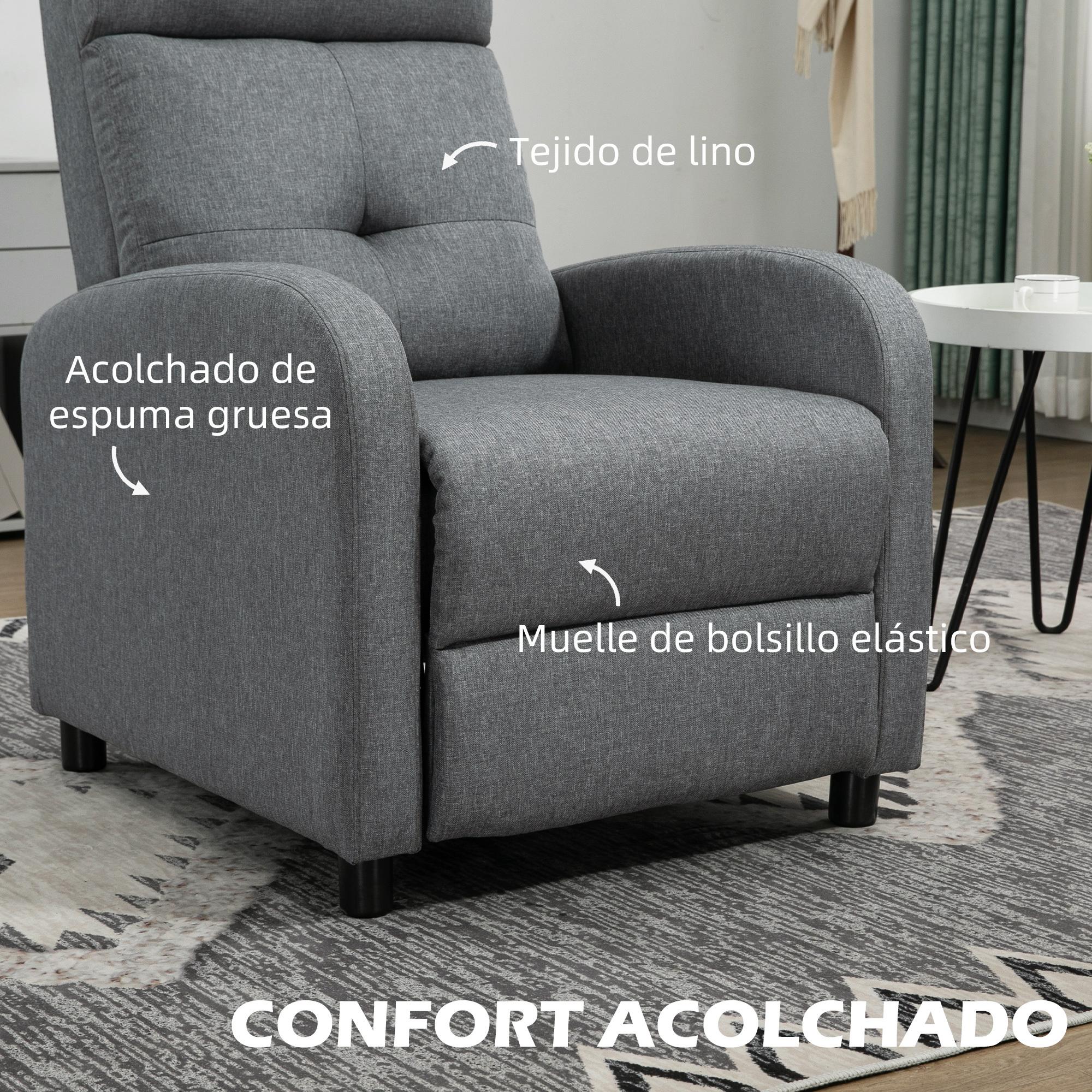 Sillón Relax Reclinable hasta 155° Sofá Reclinable Manual Tapizado en Tela Carga 150 kg para Personas de Menos de 195 cm de Altura Gris