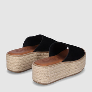 Sandalias de Serraje - Negro - Tacón: 6 cm