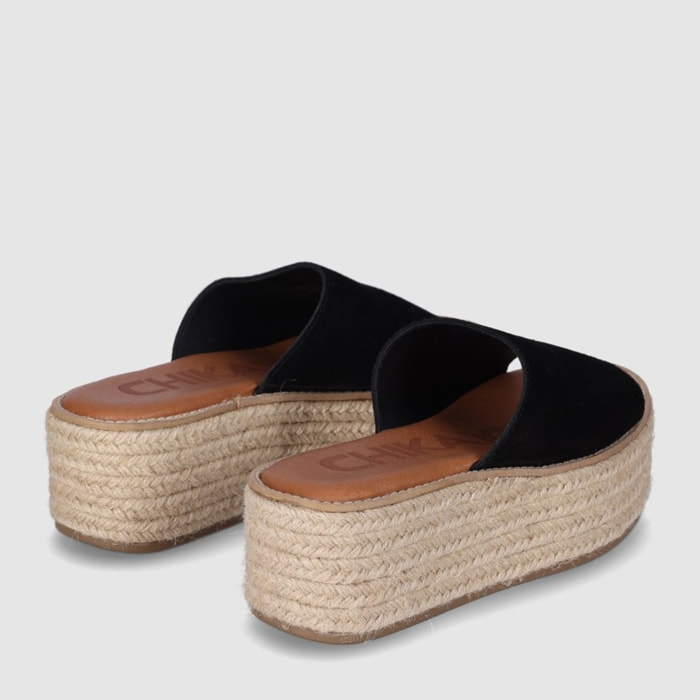 Sandalias de Serraje - Negro - Tacón: 6 cm