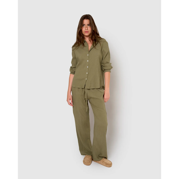 Pantalón algodón lino verde cacería
