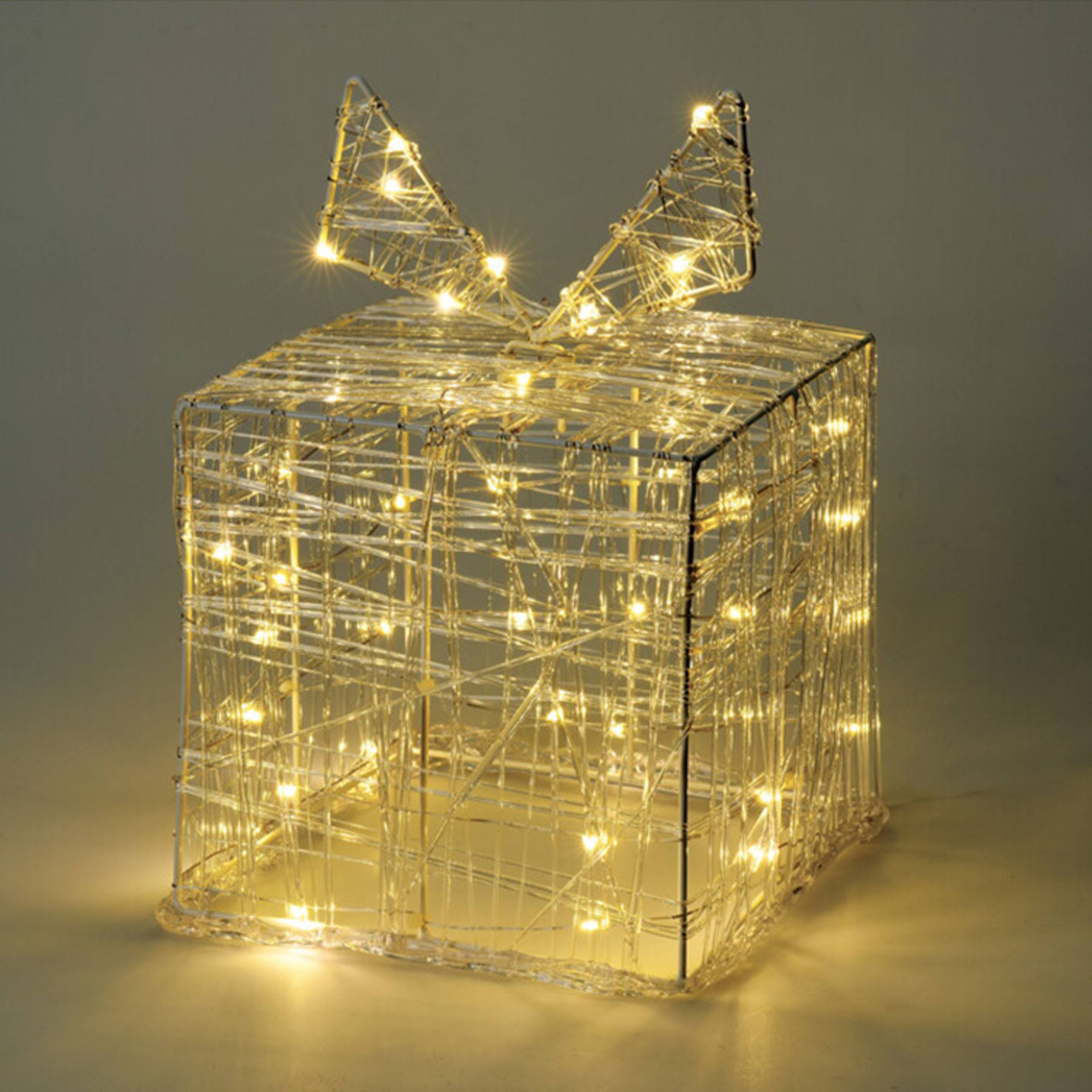Caja de regalo navideña decorativa con 30 micro leds blancas cálidas 15x15x15cm
