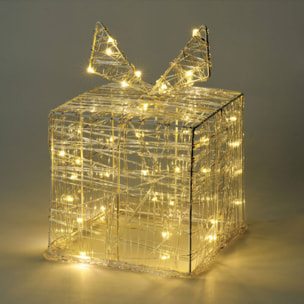 Caja de regalo navideña decorativa con 30 micro leds blancas cálidas 15x15x15cm