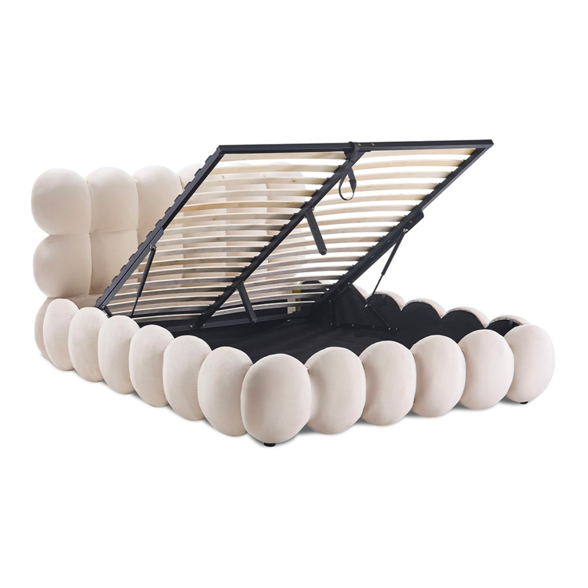 Lit coffre velours beige 2 places