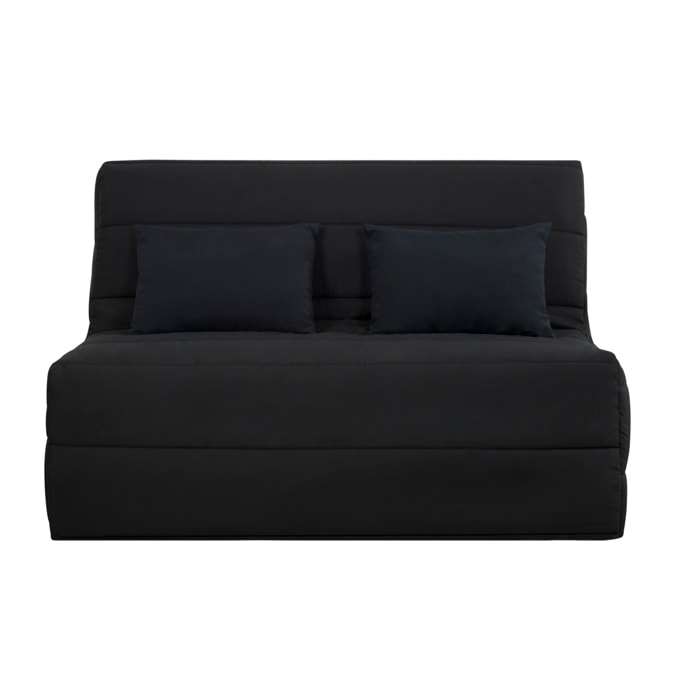 Banquette convertible Salma, matelas Simmons, 140 x 190 cm, 2 coussins offerts, noir