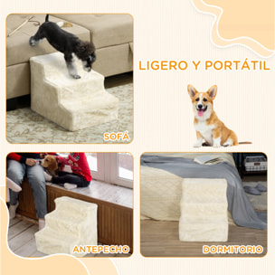 Escalera para Perros de 3 Peldaños, Escalera para Mascotas con Funda Extraíble y Lavable, Rampa para Perros y Gatos para Cama, Sofá, 46x35x35 cm, Beige