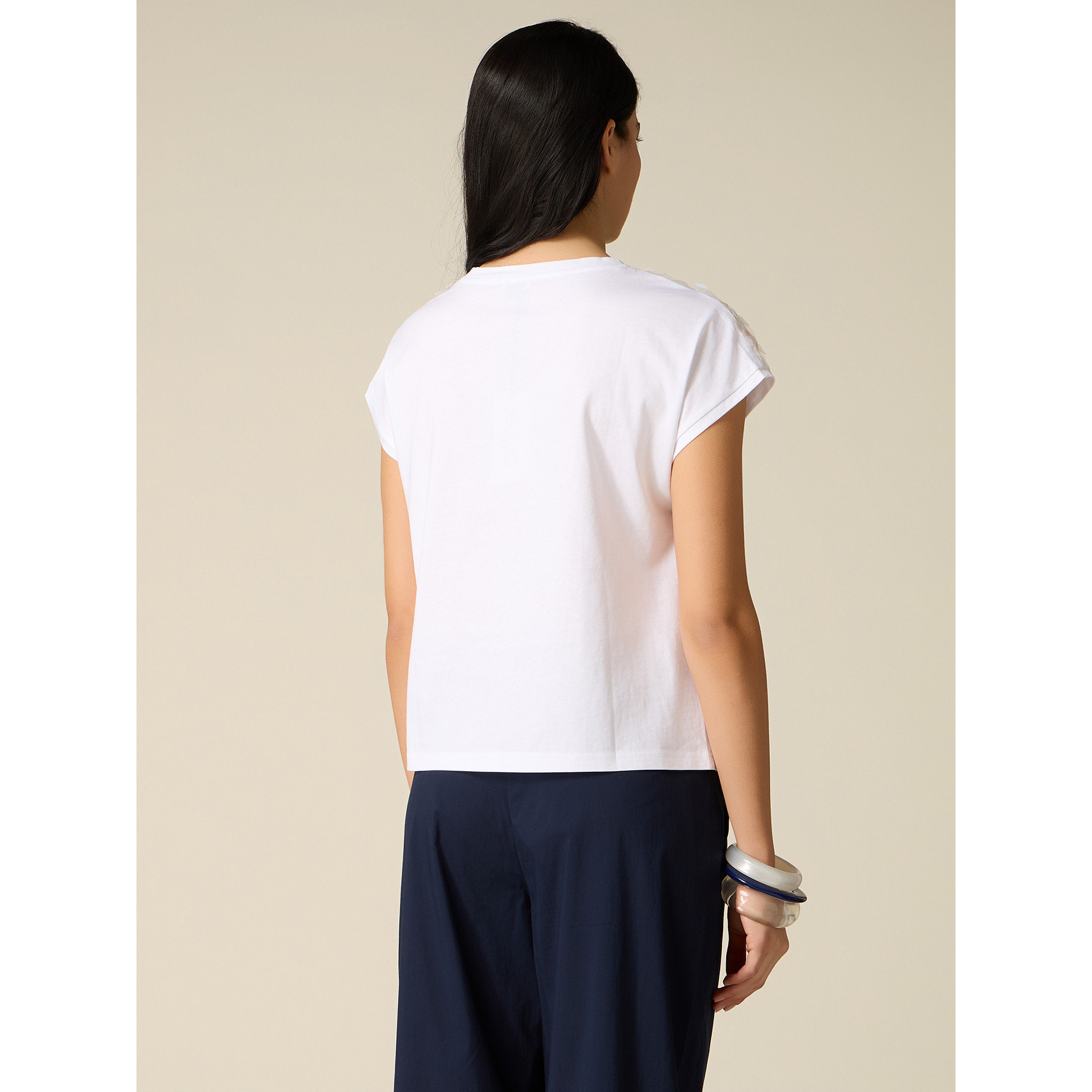 Oltre - T-shirt con ricamo in paillettes - Bianco