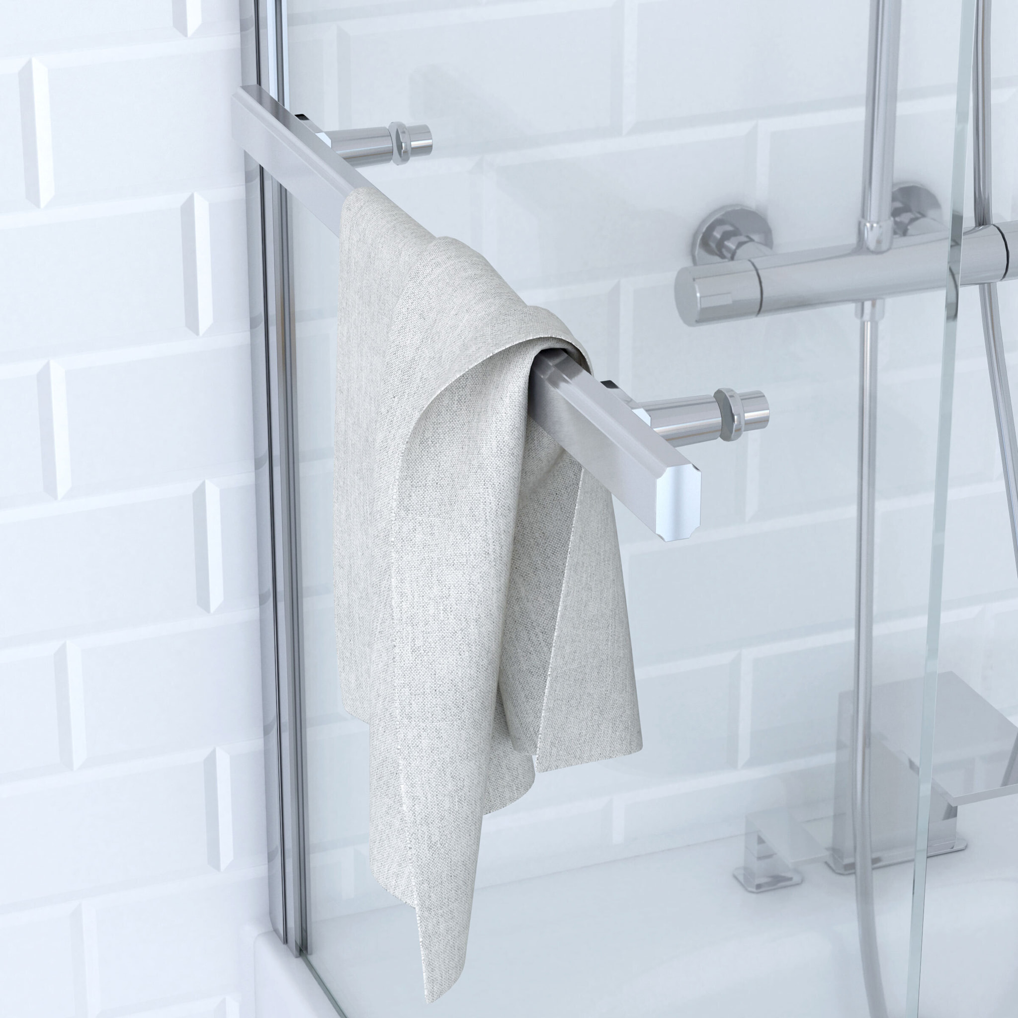 Pare baignoire Pivotant avec Porte-Serviette 85x150cm - Profilé Chrome - Verre 6mm - TSHAPE CHROMED
