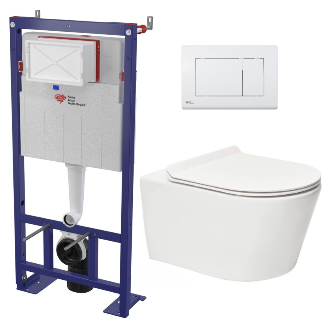 Pack WC bâti-autoportant + WC SAT sans bride fixations invisibles + Abattant softclose + Plaque blanche (SMART-Brevis-M270)