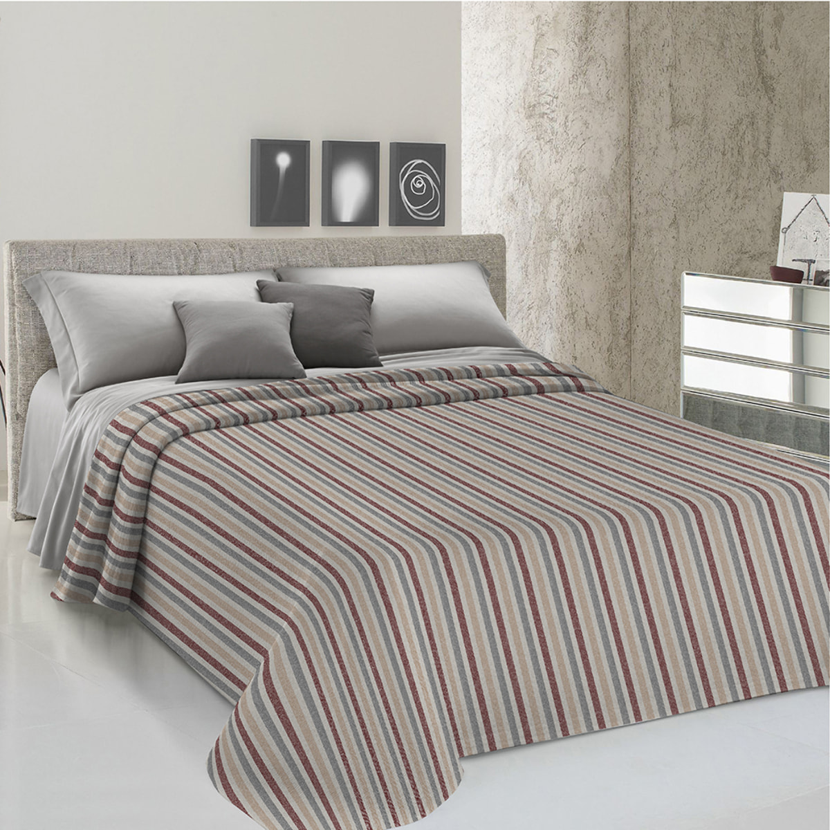 Copriletto copritutto tinto in filo tricolore bordeaux 100% cotone riciclato