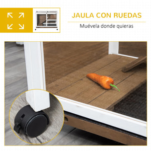 Conejera de Madera con Ruedas 91,5x53,3x73 cm Jaula para Conejos de 2 Niveles