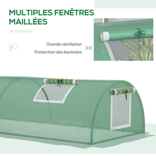 Mini serre tunnel de jardin 4 fenêtres enroulables acier PE vert