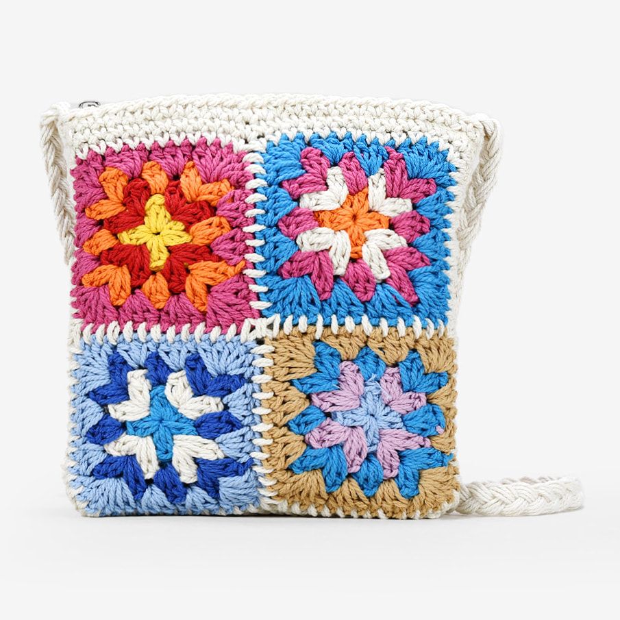 Bolso crochet pequeño tipo bandolera con flores multicolor