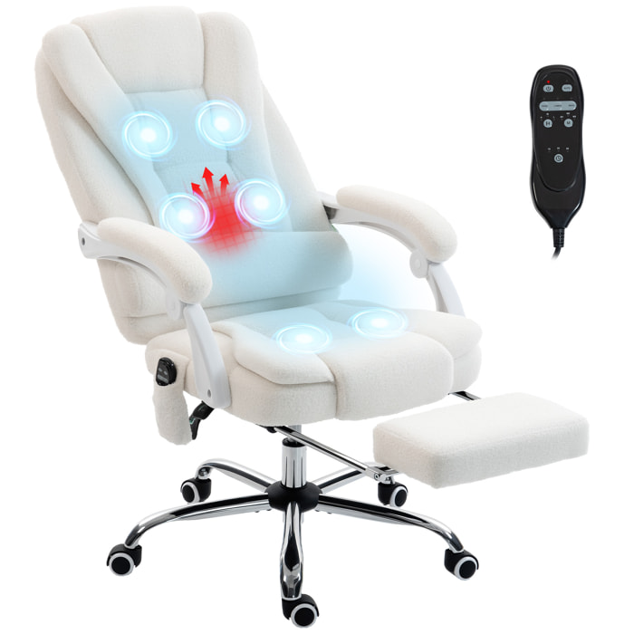 Fauteuil de bureau direction massant chauffant inclinable réglable bouclette blanc