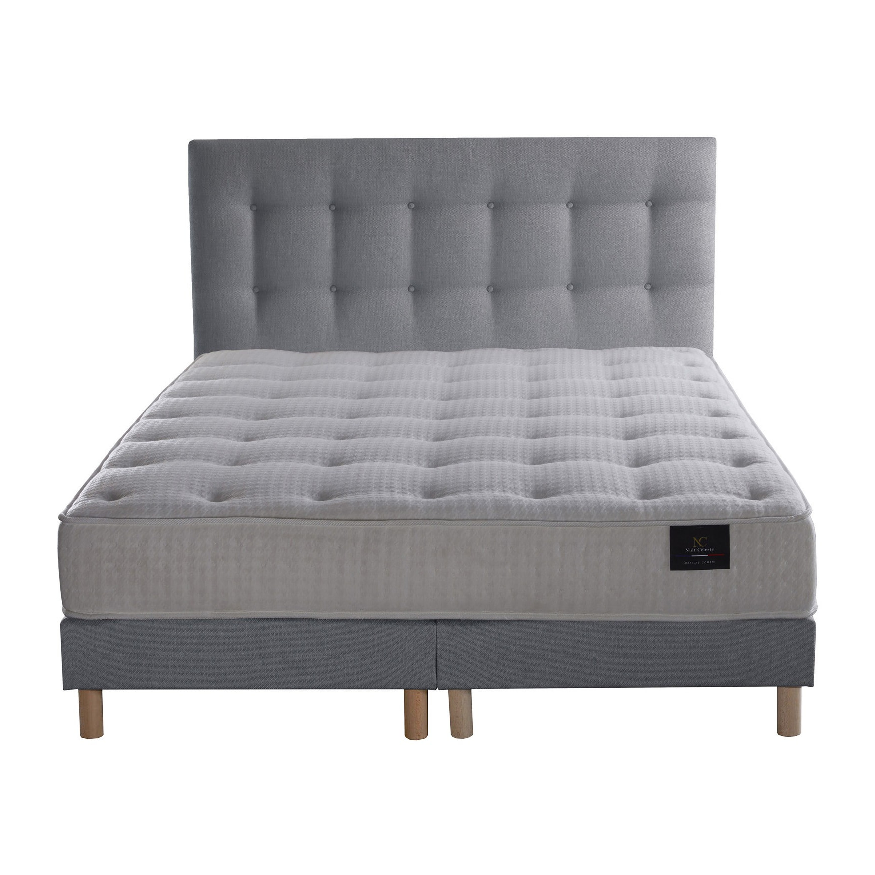 Ensemble Pulsar + tête de lit capitonnée - Matelas ressorts ensachés Mémoire de forme - Sommier Bleu Ciel