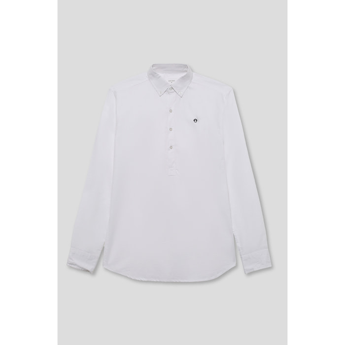 Polo Niño Manga Larga en Algodón Camisa Color Blanco Tipo Polo con Cuello Abotonado y Puños, Blanco Básico Casual y Escolar | Color: Blanco | Street Monkey