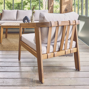 Salon de jardin beige 5 places bois d'acacia LOBERIA avec lanières effet cuir