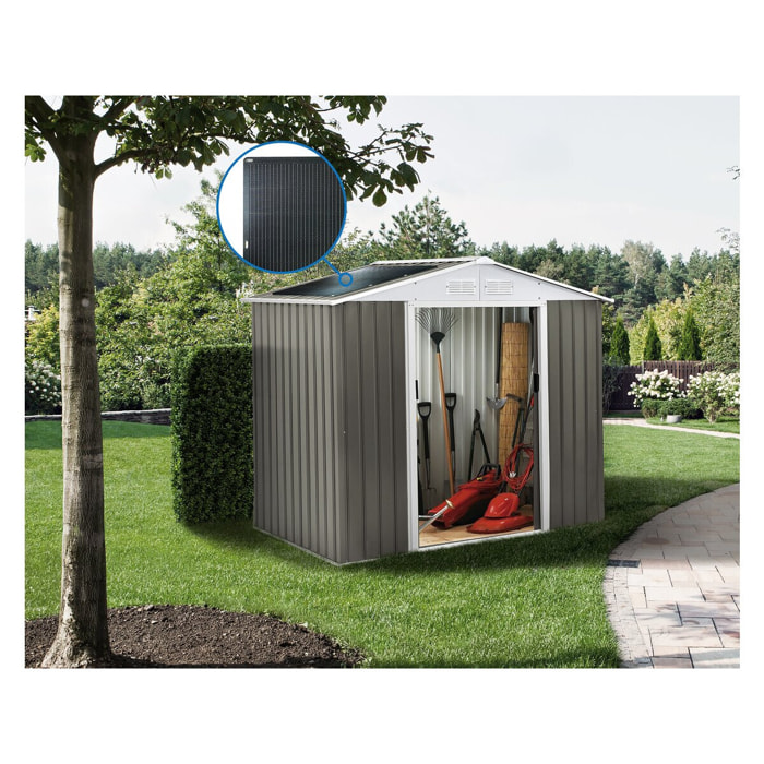 Abri jardin métal "Dallas" - 5,29 m² avec panneaux solaires - Taupe