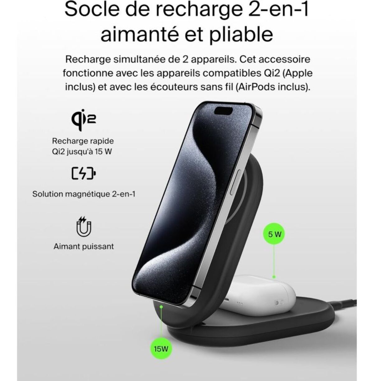 Chargeur induction BELKIN induction 15W 2en1 noir