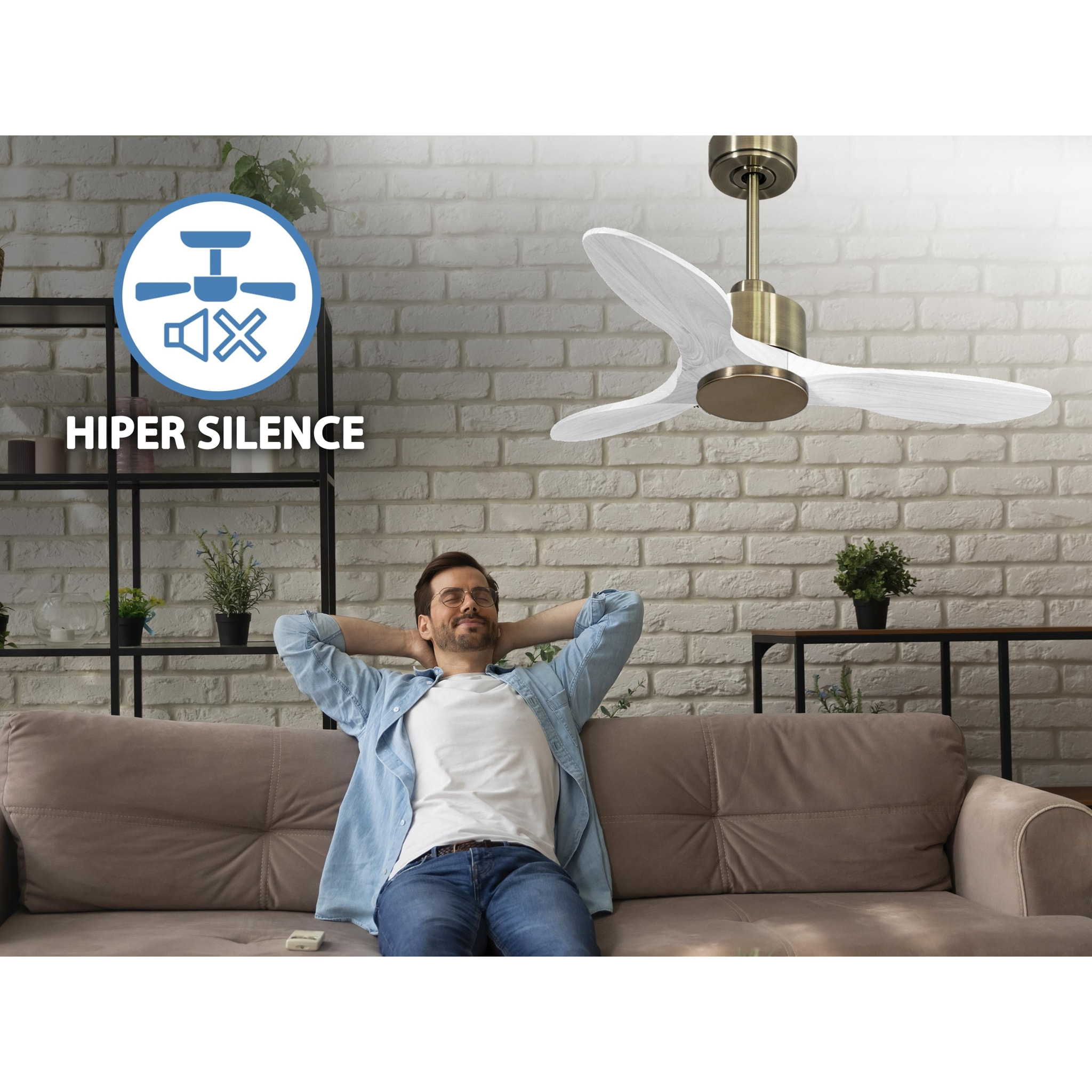 Ventilateur de plafond Wifi Moteur à courant continu Télécommande Hypersilence Mémoire