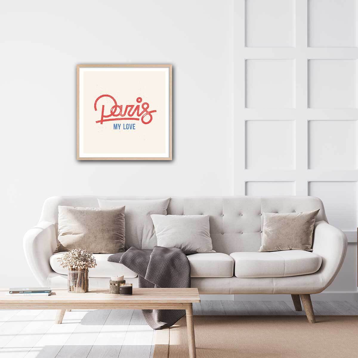 Poster Affiche illustration paris my love Affiche + cadre en bois - Chêne