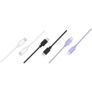 Câble USB C ESSENTIELB pack 3 câbles USB-C 1M Blanc/Noir/Mauve