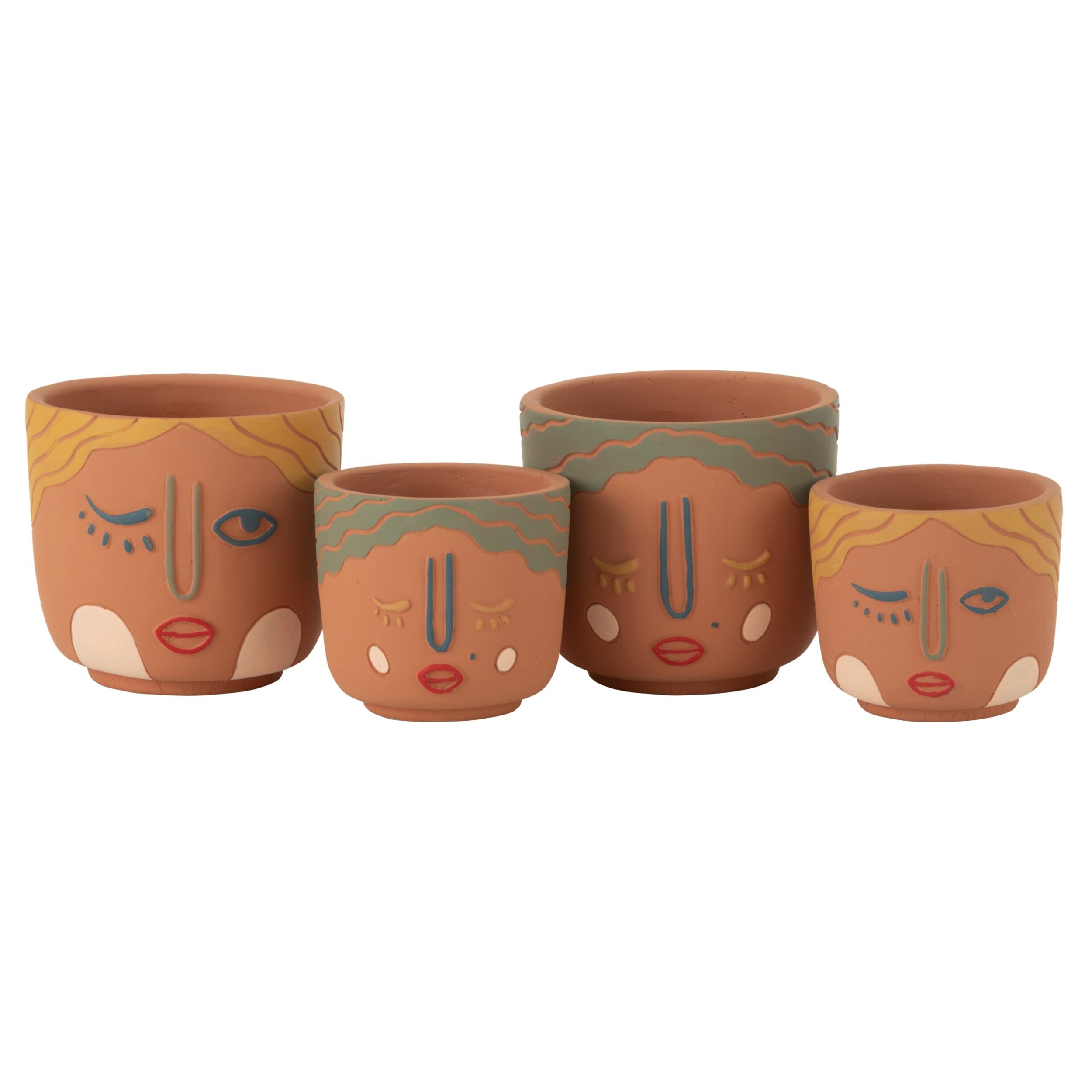 J-Line cache-pot Double Visages - ciment - mix - large - 2 pièces - Ø 14 cm