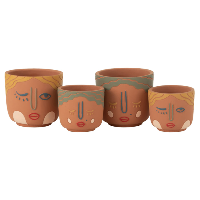J-Line cache-pot Double Visages - ciment - mix - large - 2 pièces - Ø 14 cm
