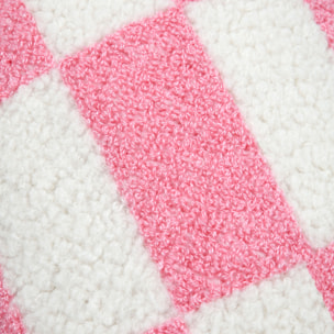 Coussin rectangulaire en bouclette à motif damier - Rose