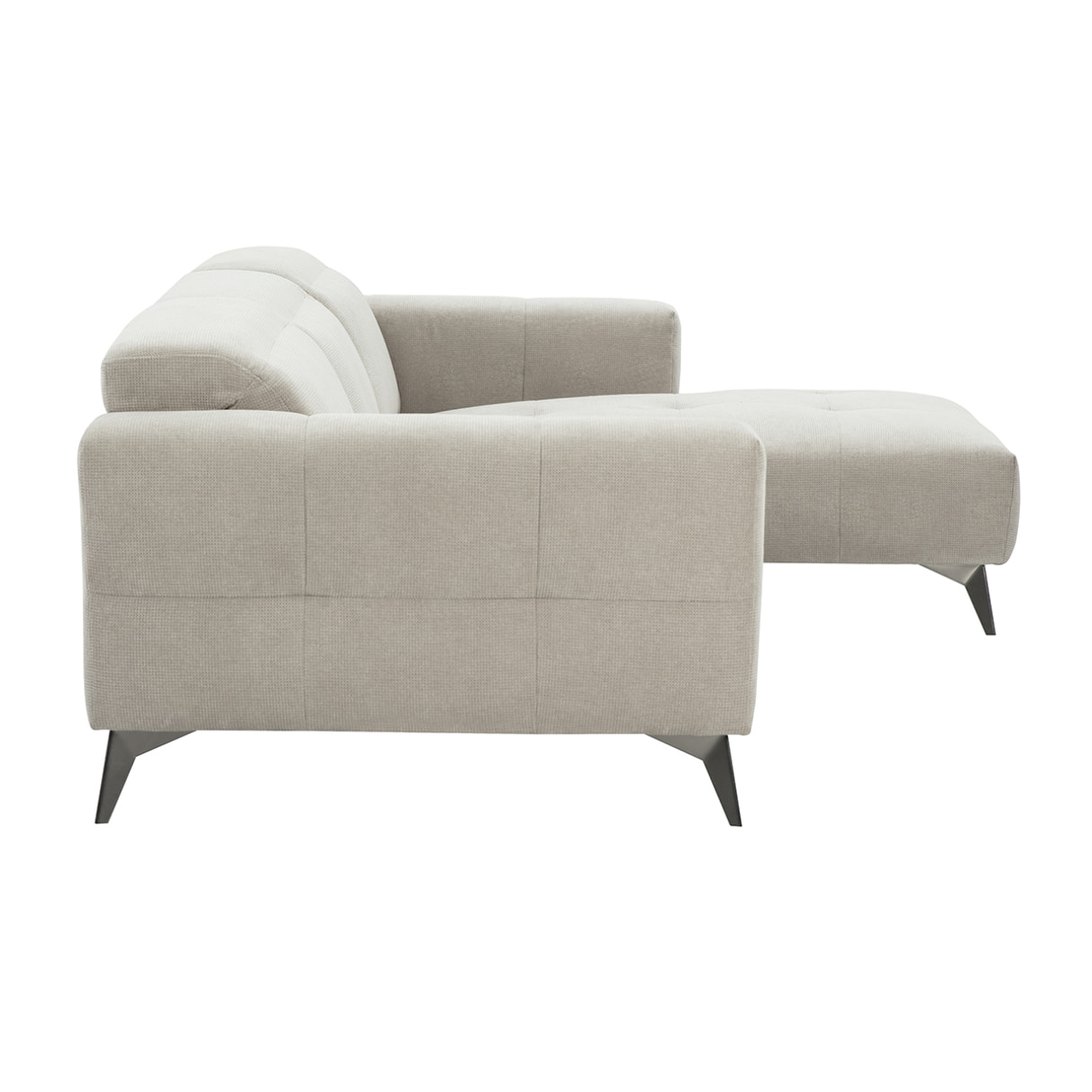 Canapé d'angle droit 3 places avec têtières ajustables en tissu chenille beige et métal NORELL