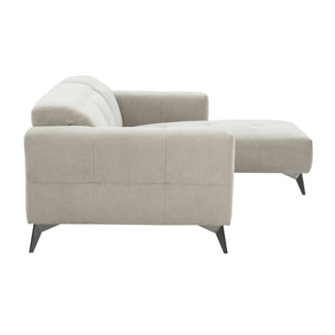 Canapé d'angle droit 3 places avec têtières ajustables en tissu chenille beige et métal NORELL