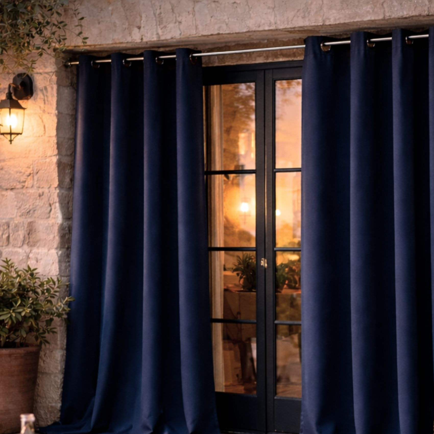 Rideau d'extérieur en tissu déperlant - Bleu Marine