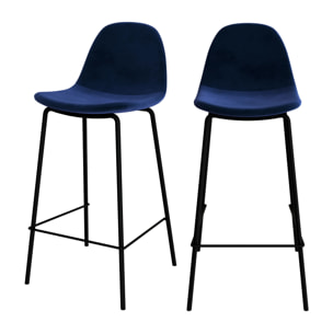 Lot de 2 chaises pour îlot central 65 cm en velours bleu foncé - Henrik