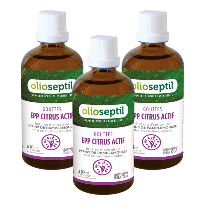 OLIOSEPTIL - Extrait de Pépins de Pamplemousse en Gouttes Citrus Actif - EPP + Plantes Origine 100% Naturelle - Contribue à la Résistance de l'Organisme - Lot de 3 produits