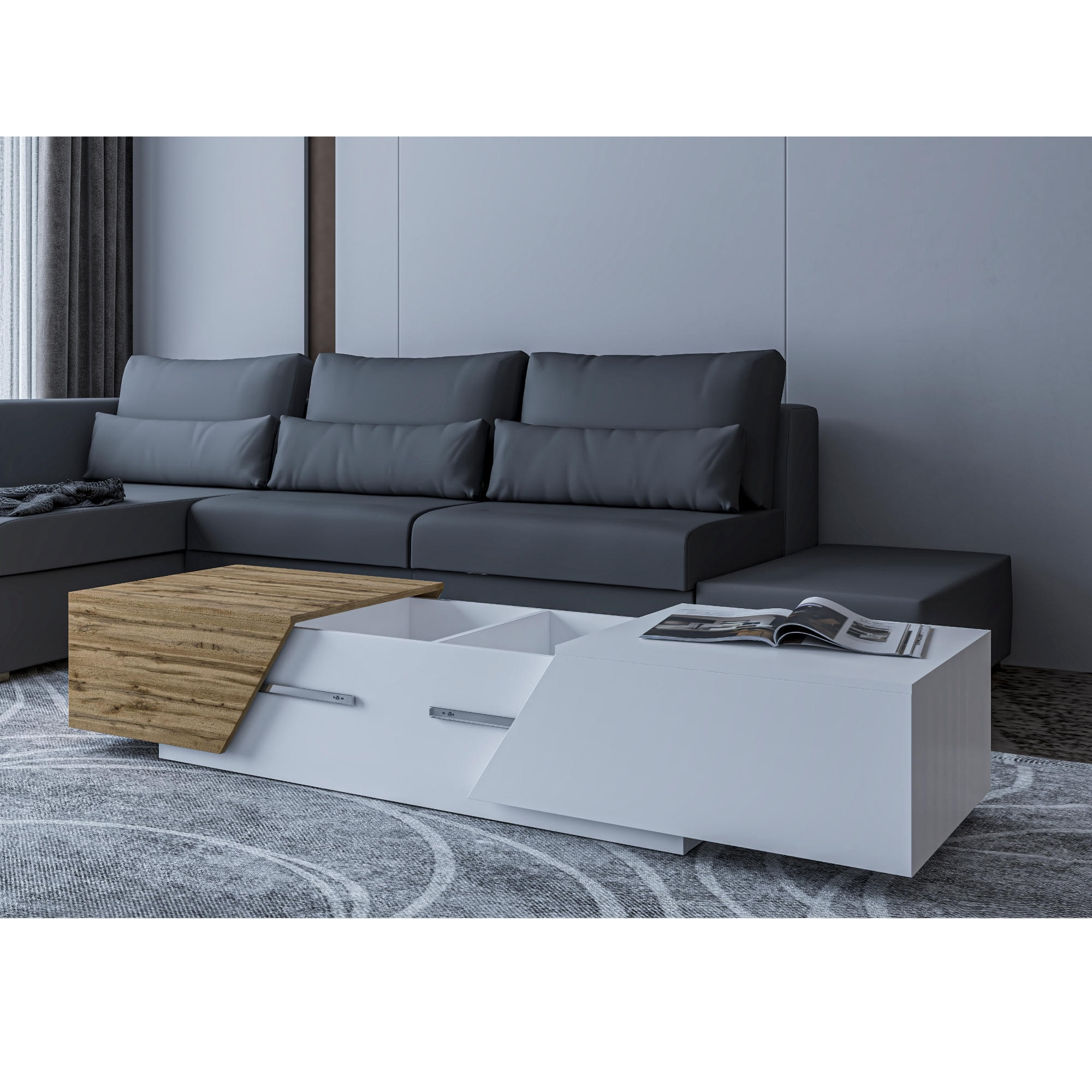 Pitt - table basse - 124 cm - style industriel - Bois / Blanc