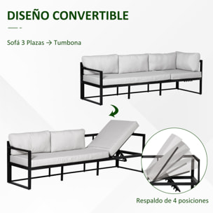 Conjunto de Muebles de Jardín 3 Piezas Mesa de Vidrio y Sofás 212x70x64 cm Negro