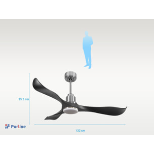Ventilateur de plafond Réversible  Thermostat Dimmable Wifi Moteur à courant continu Toits en pente Télécommande Lumière à trois tons Adaptateur 2/3 Lames