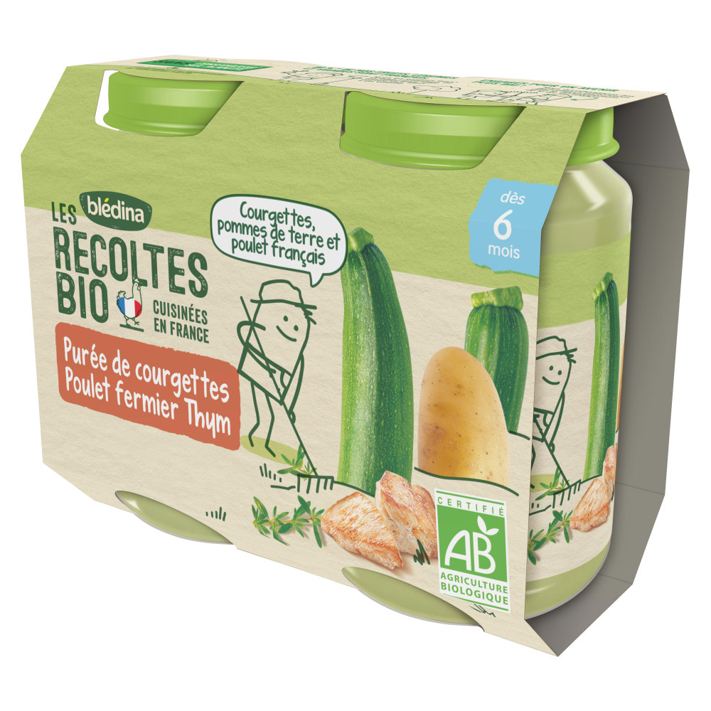 12 Petits Pots Courgettes, Riz, Poulet, Thym 6x(2x200g) - Les Récoltes Bio Dès 6 Mois