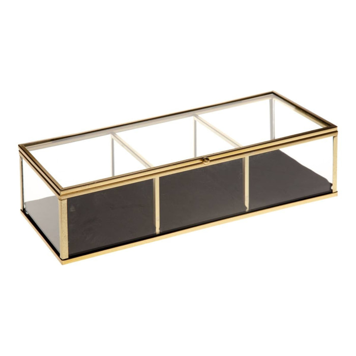 Caja de cristal de terciopelo dorado para joyas