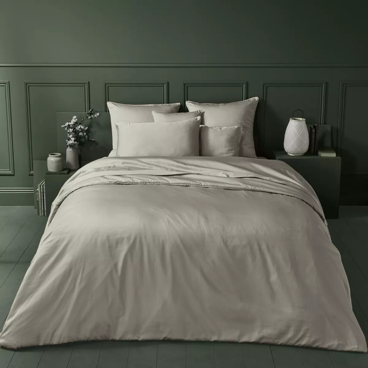 Housse de couette satin de coton uni beige Ava uni taupe