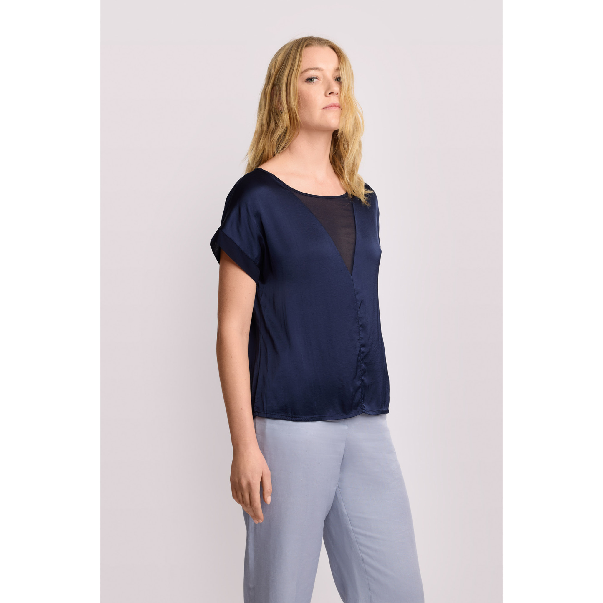 Kocca - Blusa con inserto Donna, Tinta unita, Girocollo