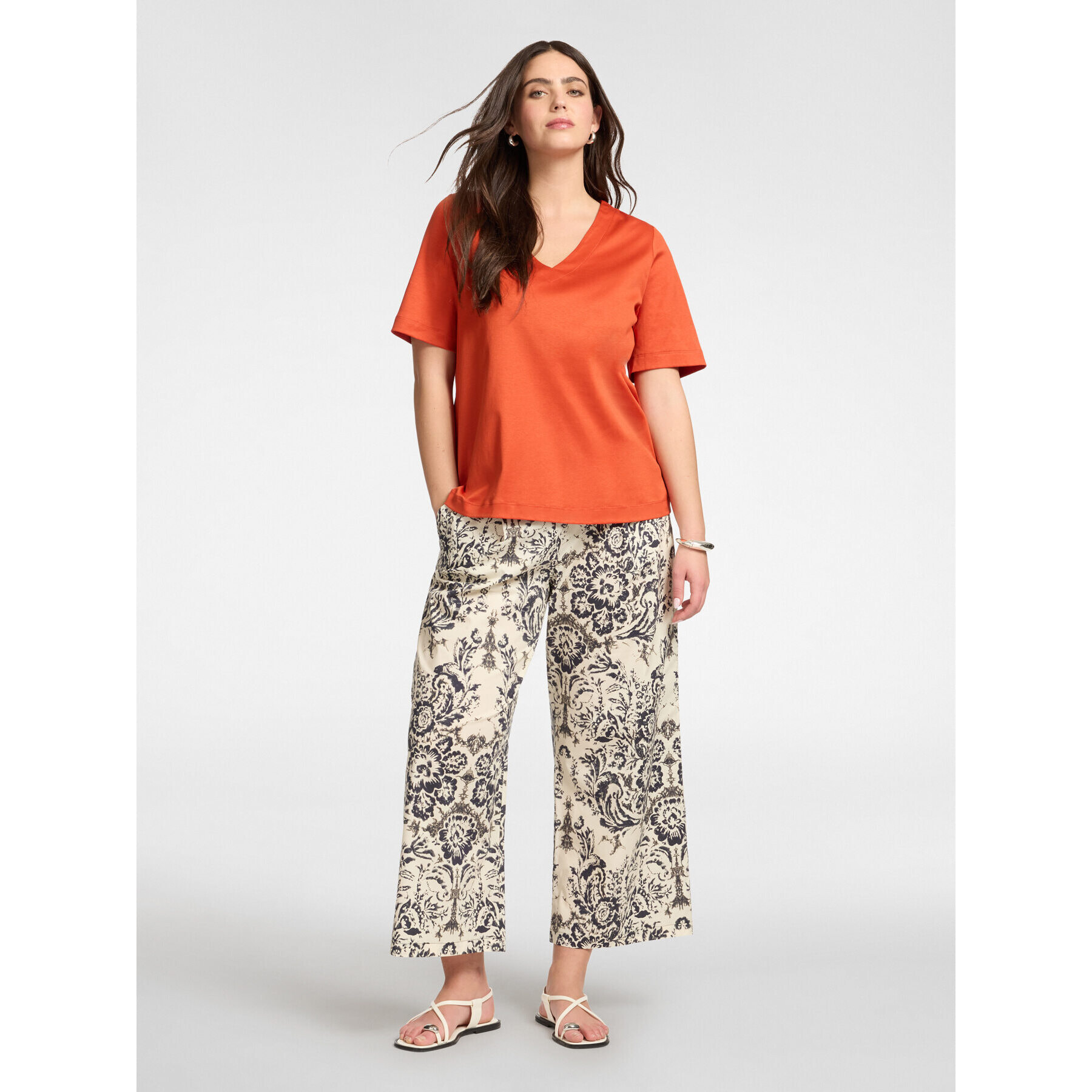 Elena Mirò - T-shirt in cotone scollo a V - Arancione