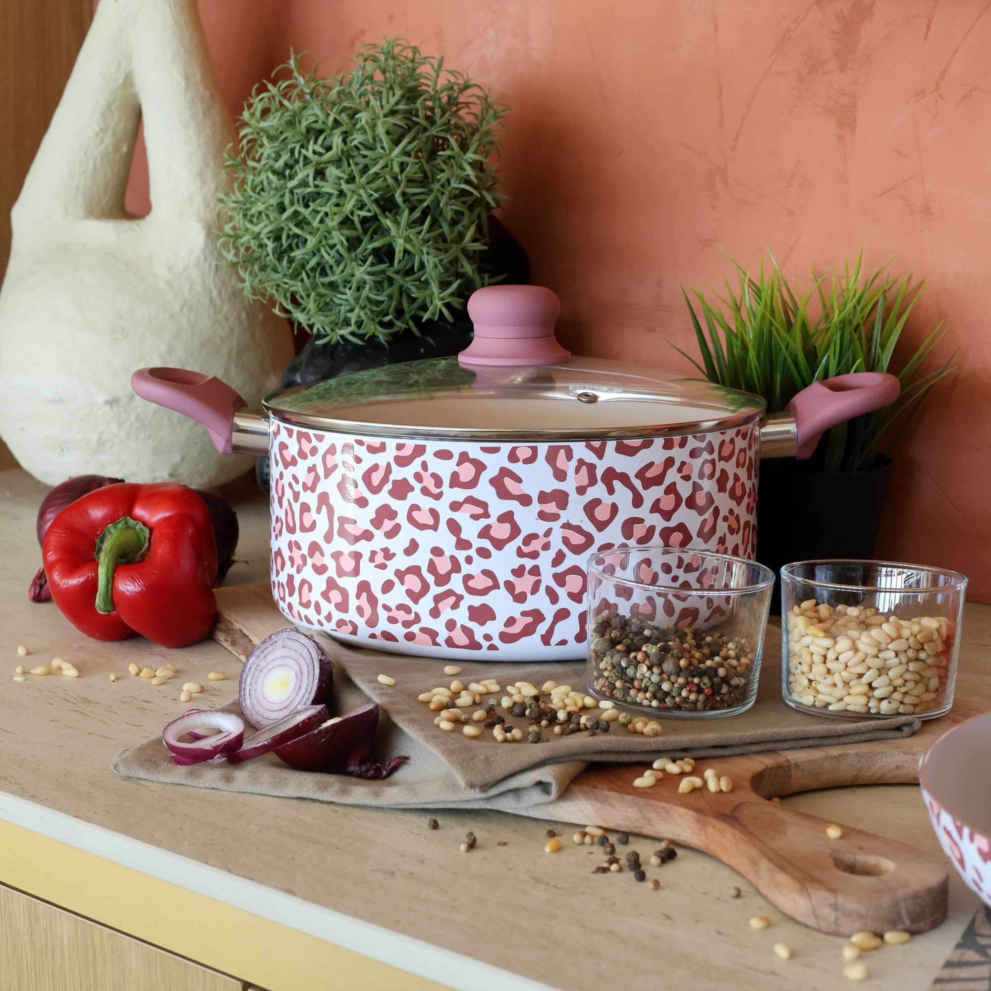 Faitout aluminium recyclé 24cm léopard rose - tous feux  LEOPARD